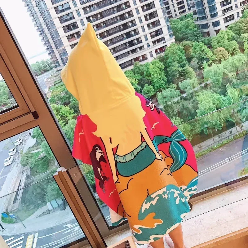 Cute Cartoon Baby Bath Towel Ultra-fine Fiber Hooded Beach Towel Newborn Shawl Soft Rain Cape Children's Toiletries Baby Towel