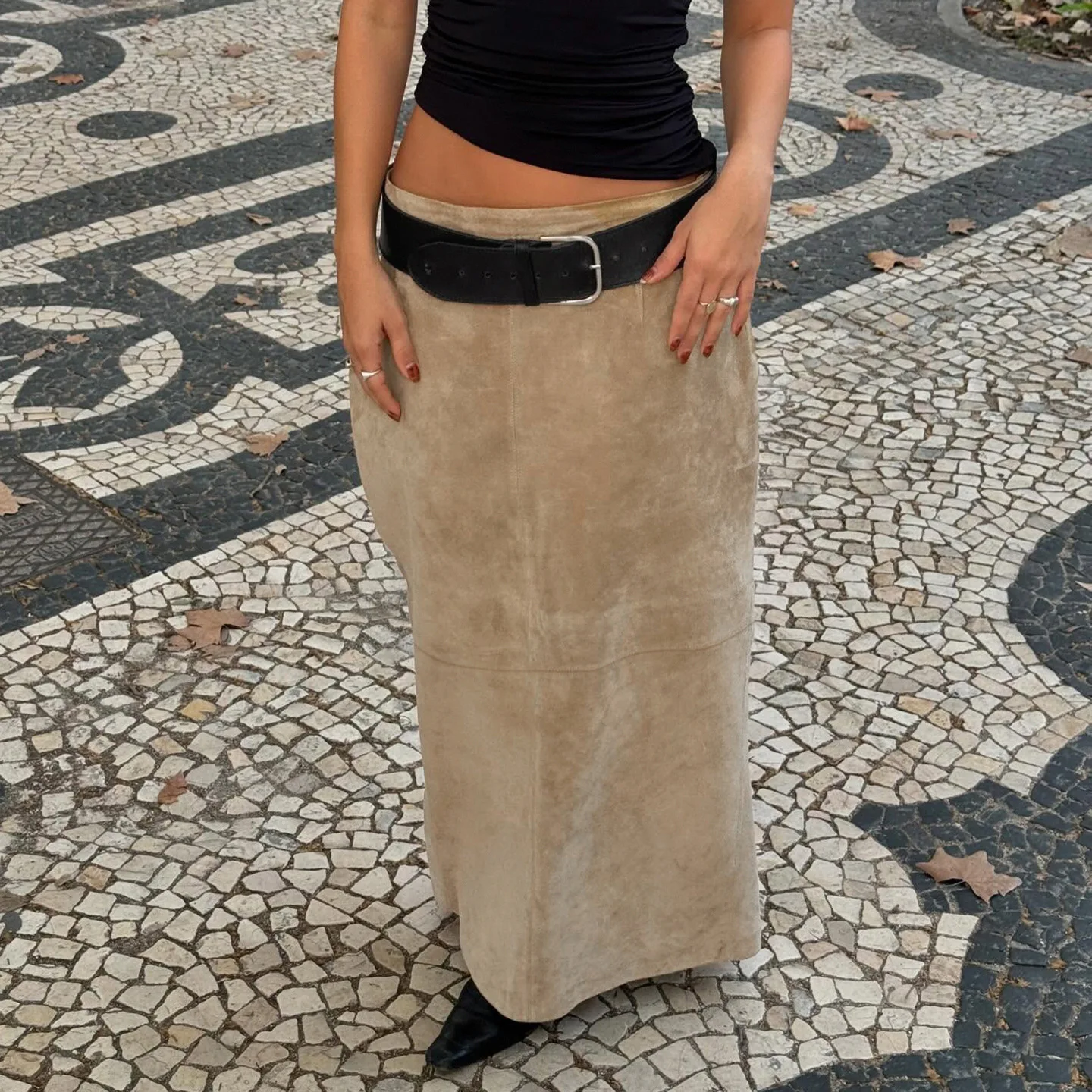 Zimowa Spódnica z Wysokim Stanem w Stylu Spice Girl Retro, Aksamitna, z Rozcięciem z Tyłu, Prosta, Długa, w Jednolitym Kolorze, Damska