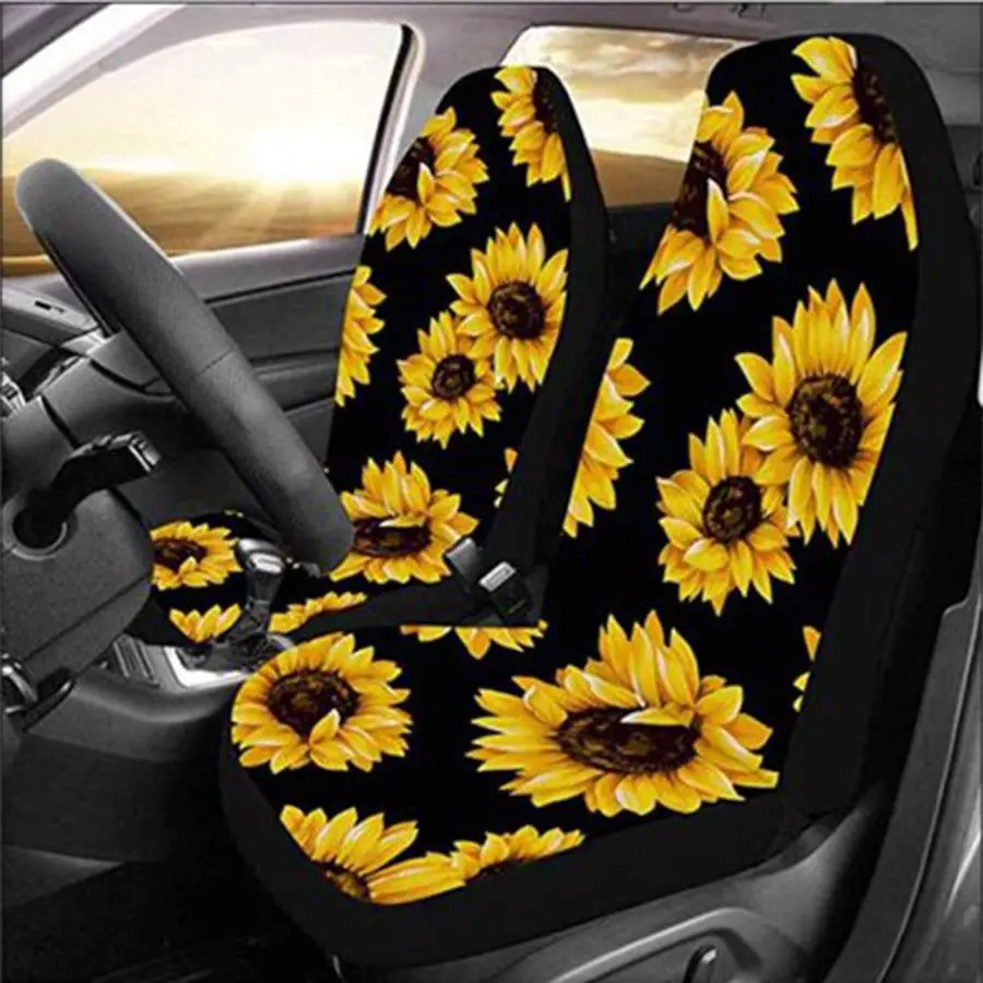 

Sunflower Accessories for Car Wheel Cover,2PCS Front Seat Covers Sunflower Gifts for Women,Pattern Center Pad,Cup Holder Coaster