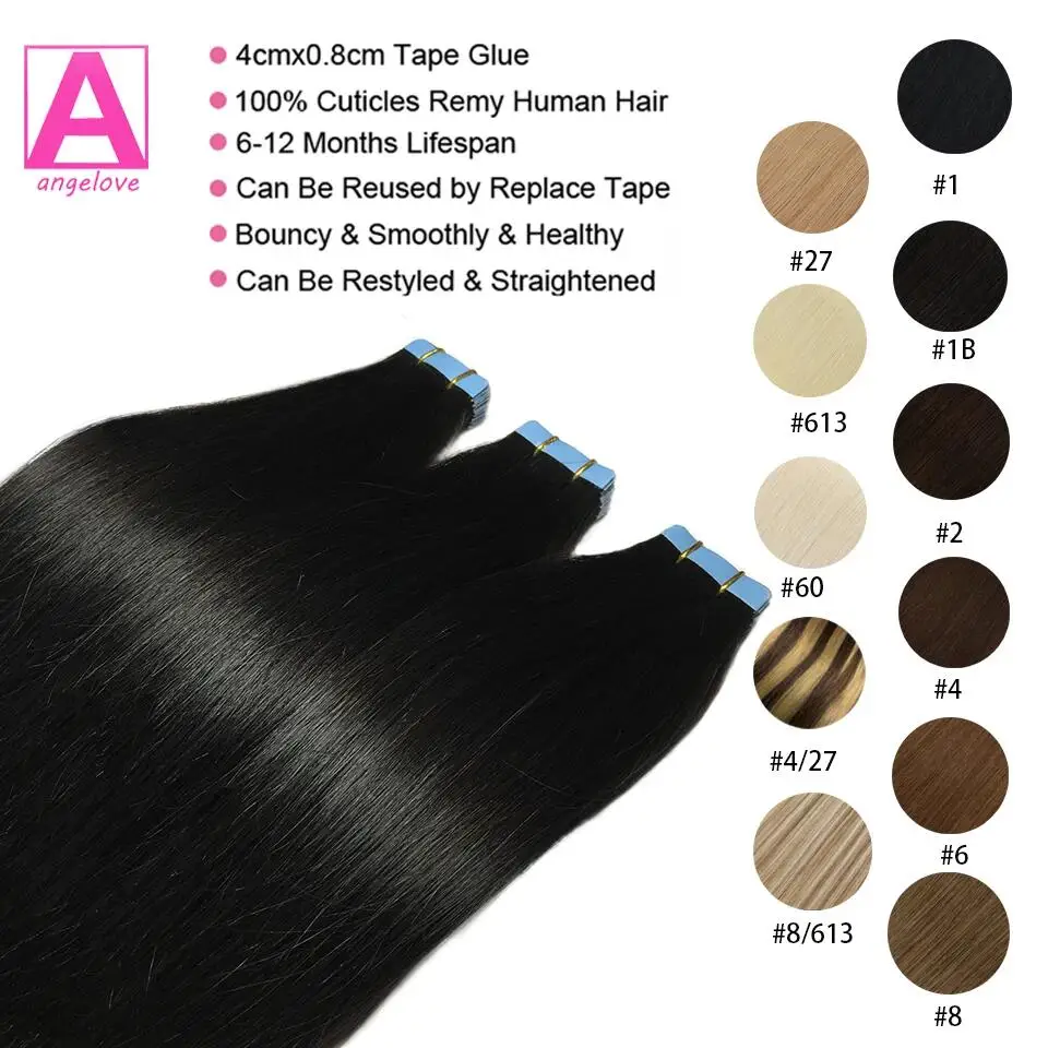 Tape In 100% Real Remy Human Hair Brazilian Human Hair Straight Extensions Skin Weft Adhesive Glue On Salon Quality for Woman