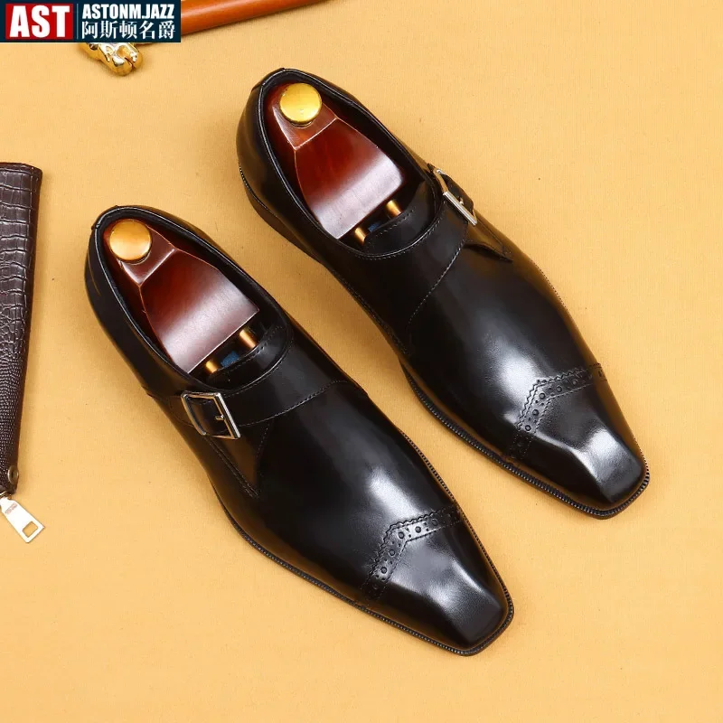 

Brand Designer Men Dress Shoes Genuine Leather Lace Up Men's Shoe for Suit Black Office Party Formal Man Wedding Shoes