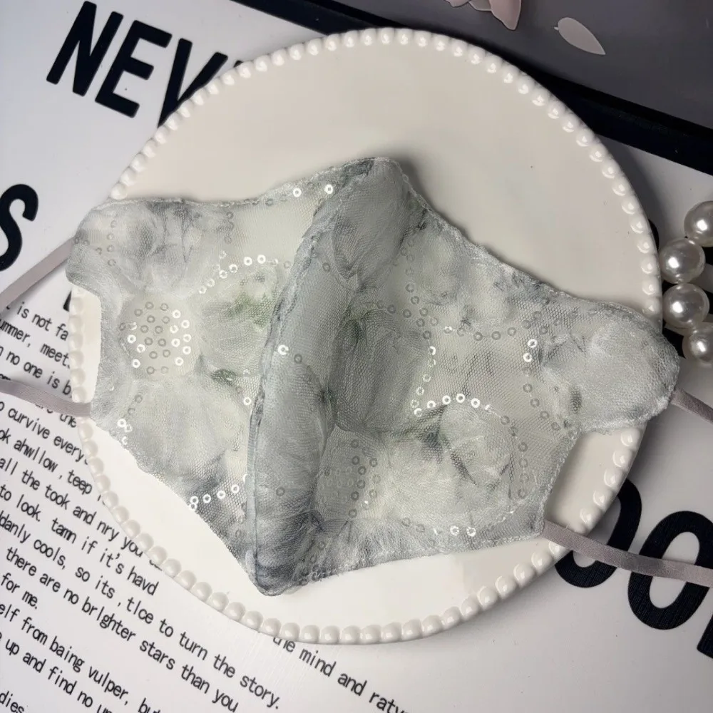 

Gift Lightweight Sequin Lace Mask Breathable Washable Sunscreen Mask Adjustable Fairy Style Face Veil Summer