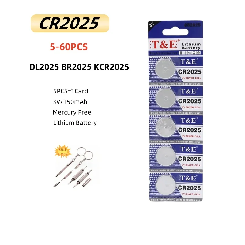 

5-60PCS CR2025 Battery DL2025 BR2025 KCR2025 3V Lithium Battery For Watch Car Key Remote Button Coin Cells