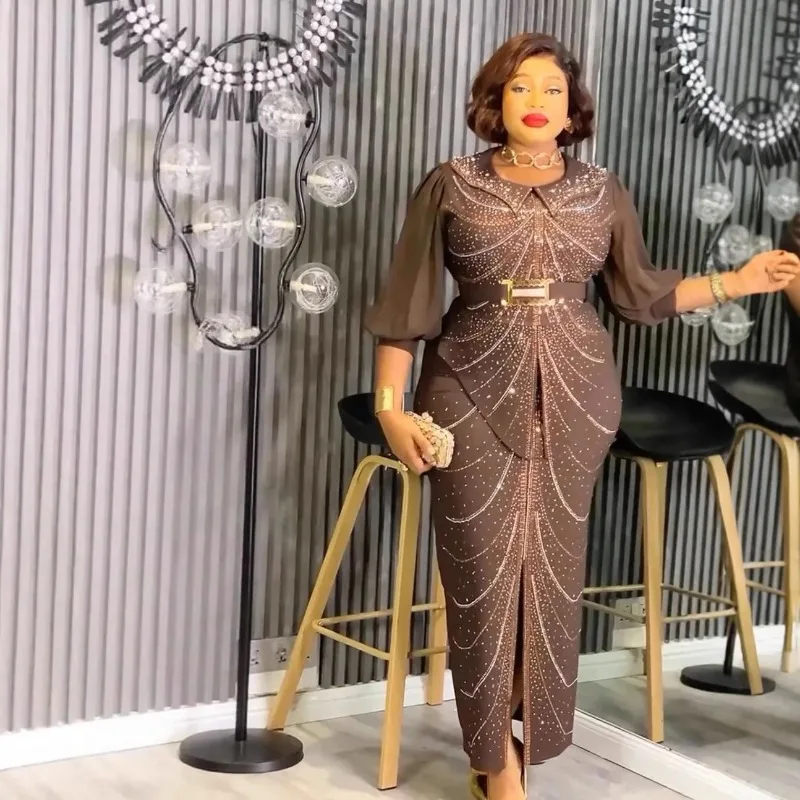 2026 فساتين الحفلات الأفريقية مقاس كبير للنساء Dashiki الماس Bodycon شق فستان طويل أنيق مسلم فساتين السهرة الزفاف #4