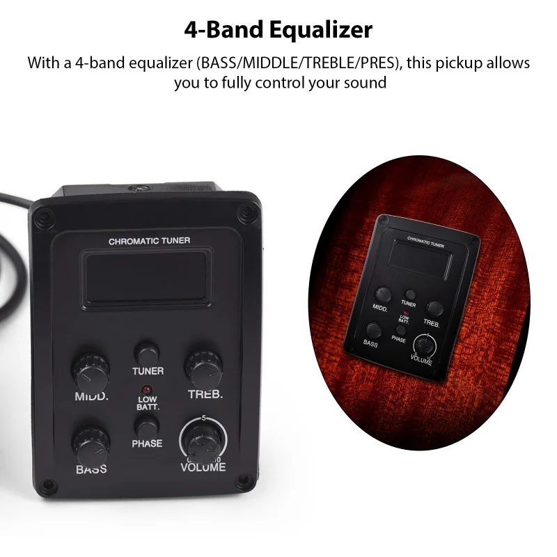 Acoustic Guitar Pickup EQ 4-Band Equalizer BASS/MIDDLE/TREBLE/PRES Pickup LCD for Folk Classical Guitar Accessories EQ-4T