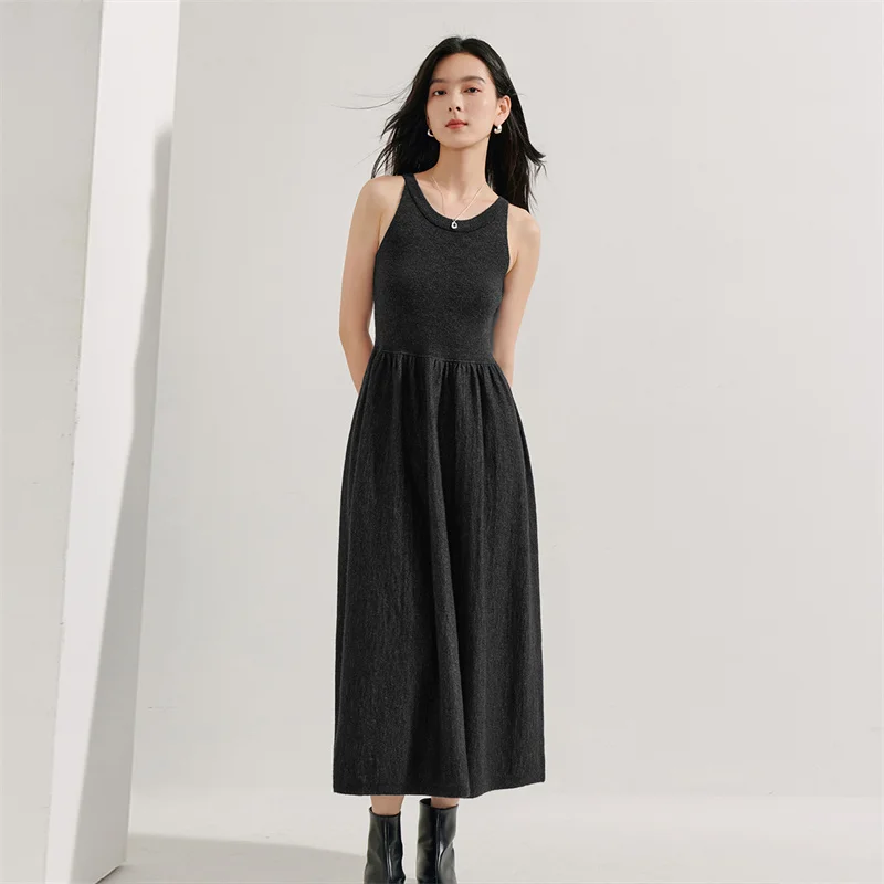 INMAN 2024 autumnwinter French chic knit Slip dress Women's dresses sleeveless slimming waist dress