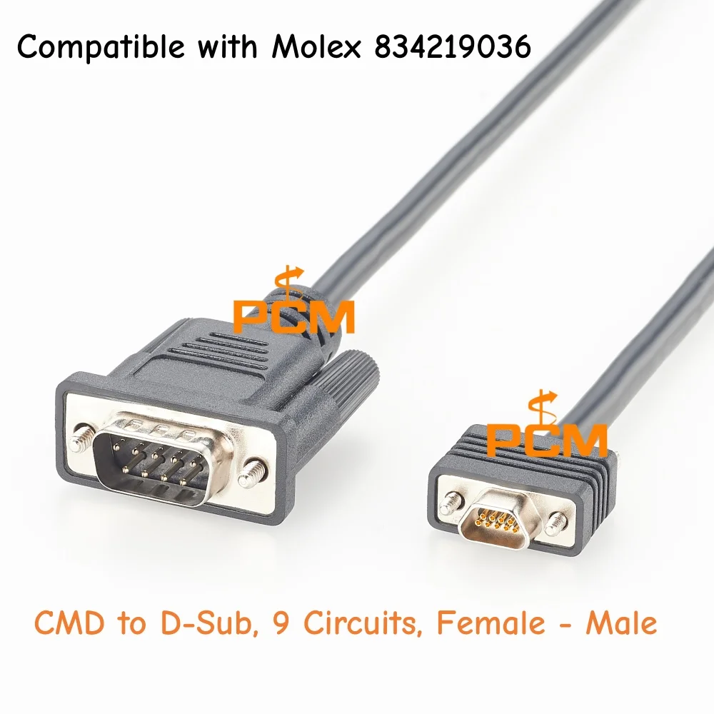 9 Pin Micro D CMD to DB9 D Sub Cable Female  to Male Connector Assembly Compatible Molex 834219038 Series for Industrial Equipme
