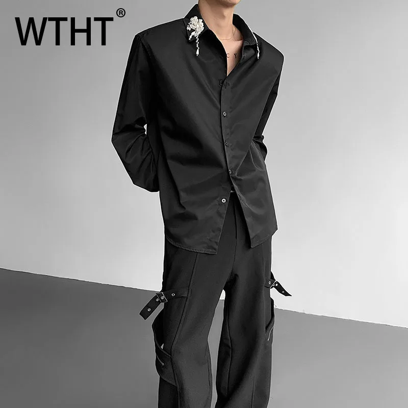 

WTHT Trendy Men's Spliced Flower Contrast Color Design Shirts Fashion Single-breasted Lapel Tops Male 2025 Autumn 2A1789