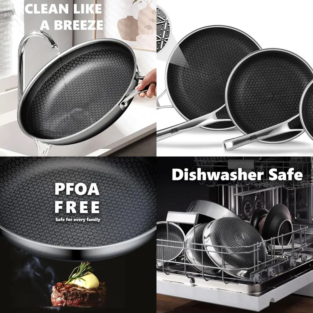 

Tri-Ply Nonstick Cookware Set (8, 10, 12) - PFOA-Free, Dishwasher & Oven Safe, Induction Ready Stainless Steel Pans