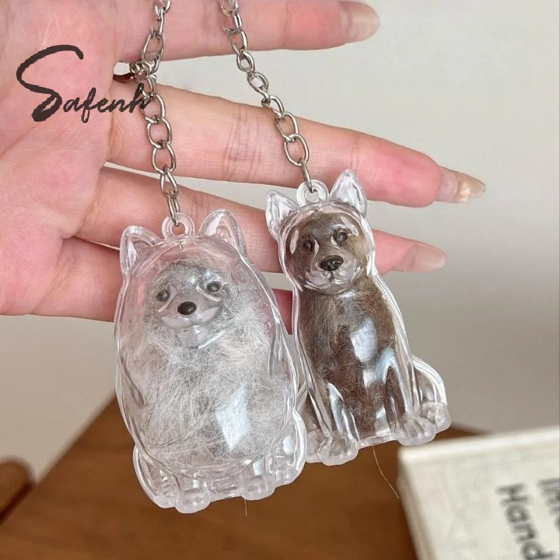 Porte-clés de rangement de poils de chien, mignon, Transparent, fourrure d'animal de compagnie, Capsule, sac pendentif, décor, Collection Souvenir, cadeau, bijoux commémoratifs