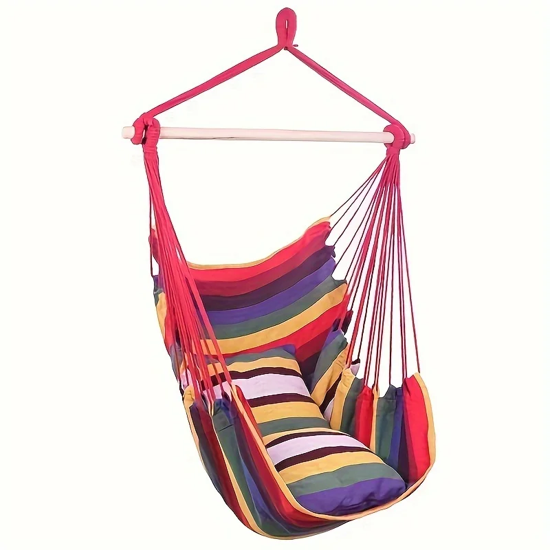 1 Pc Canvas Hammock Chair Set with 2 Pillows, Durable Outdoor Hanging Swing Seat, Indoor/Outdoor Garden Lounge Furniture