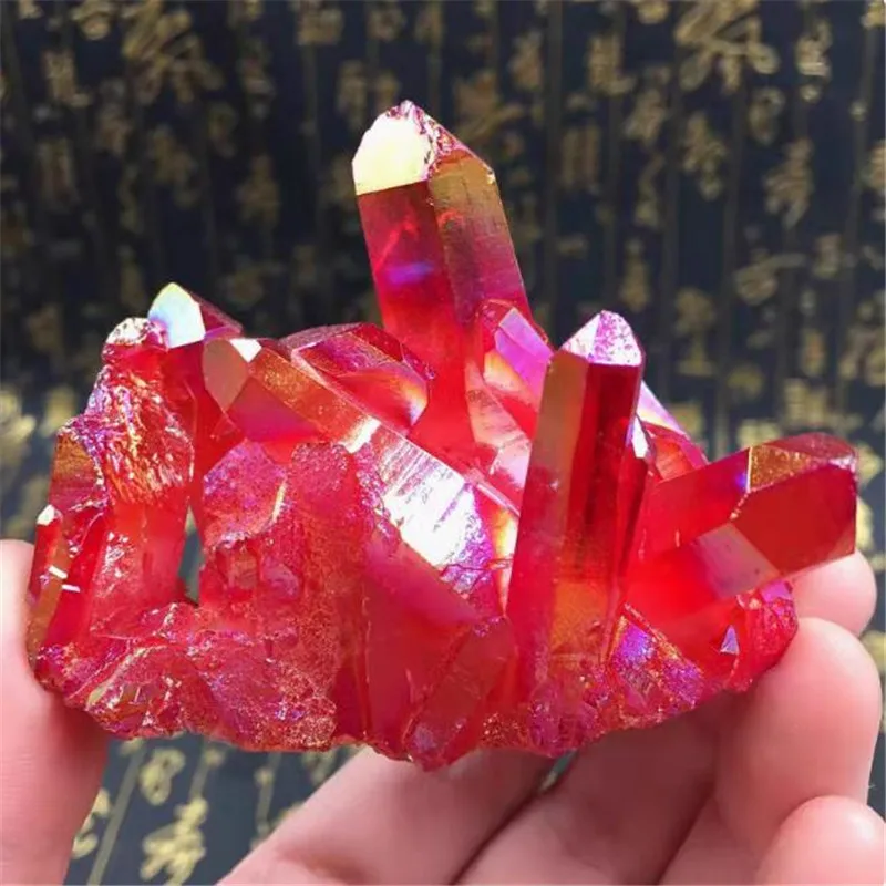 Radiant Red Titanium Rainbow Aura Crystal Cluster - Natural, Ethereal Decor Pride Celebrations Heartfelt Gift &Jewelry Ornament