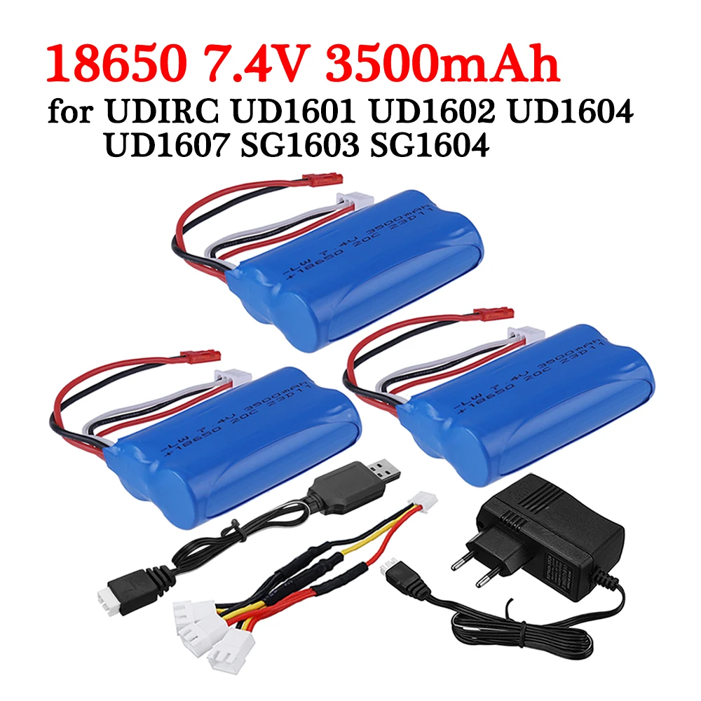 18650 7.4V 3500mAh Li-ion Battery With JST Plug 2S for UDIRC UD1601 UD1602 UD1604 UD1607 SG1603 SG1604 RC Flat Sports Car Toys​