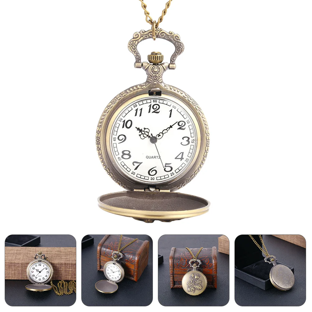 Exquisite Vintage Rose Necklace Quartz Pocket Watch Safe Materials Lightweight Practical Decorative Accessory Portable Watch