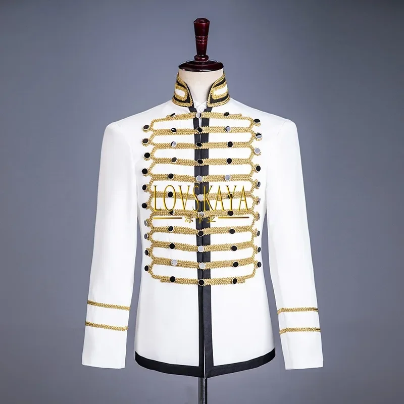 White gold inlaid palace performance dance costumes men's formal attire hosting men's outerwear