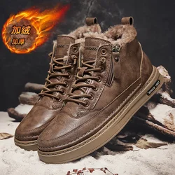 Bota de pele quente masculina, com renda Moda, Novidade, Sapatos de trabalho casual, Plataforma, Couro, Curto, Inverno, 2023, 2023