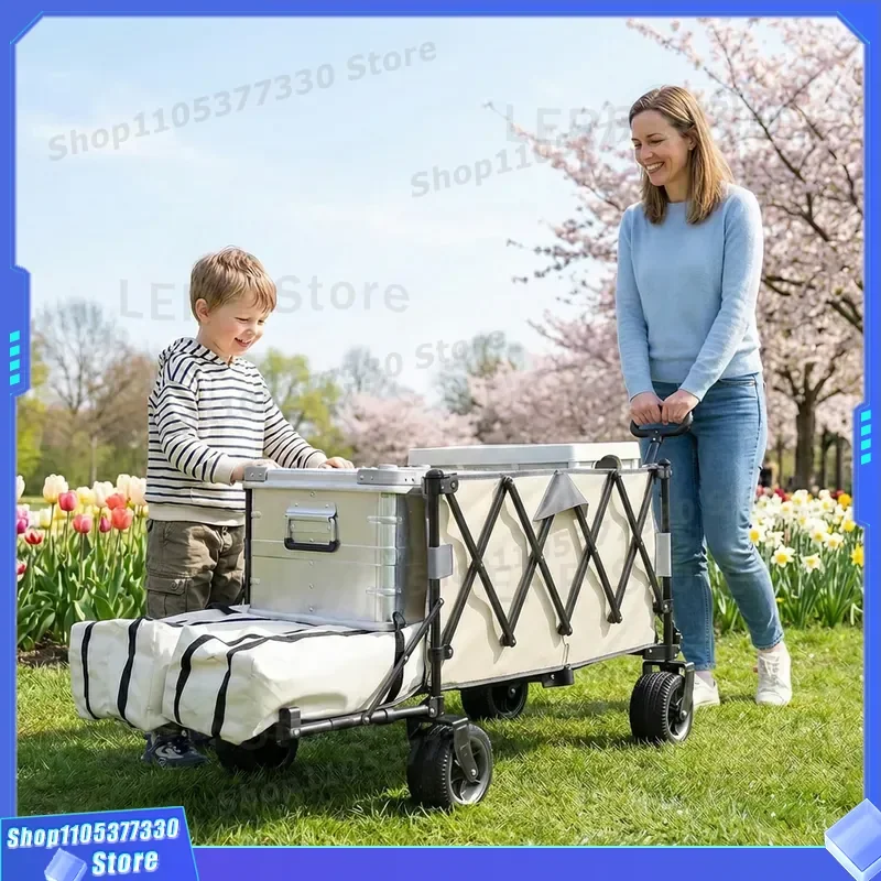 Large Capacity Foldable Camping Wagon Outdoor Portable Picnic Cart Heavy Duty Garden Trolley with Wheels for Beach Fishing