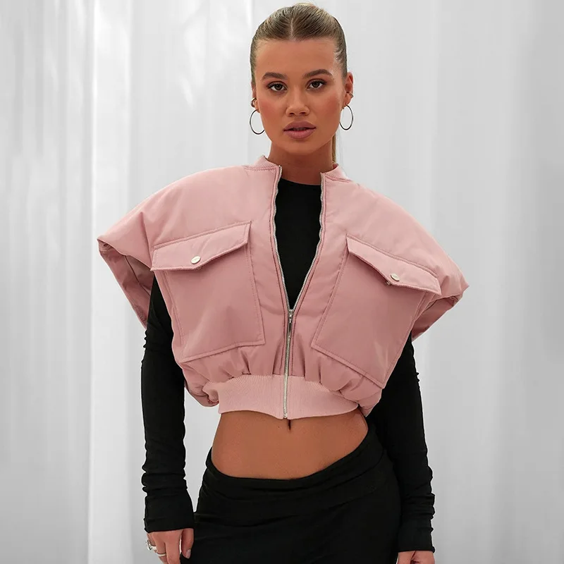 

Blifanbo Fashion With Zipper Slim Cotton Short Jacket Coat Women Autumn Winter Sexy Solid Jacket Coat Streetwear Female Outfits