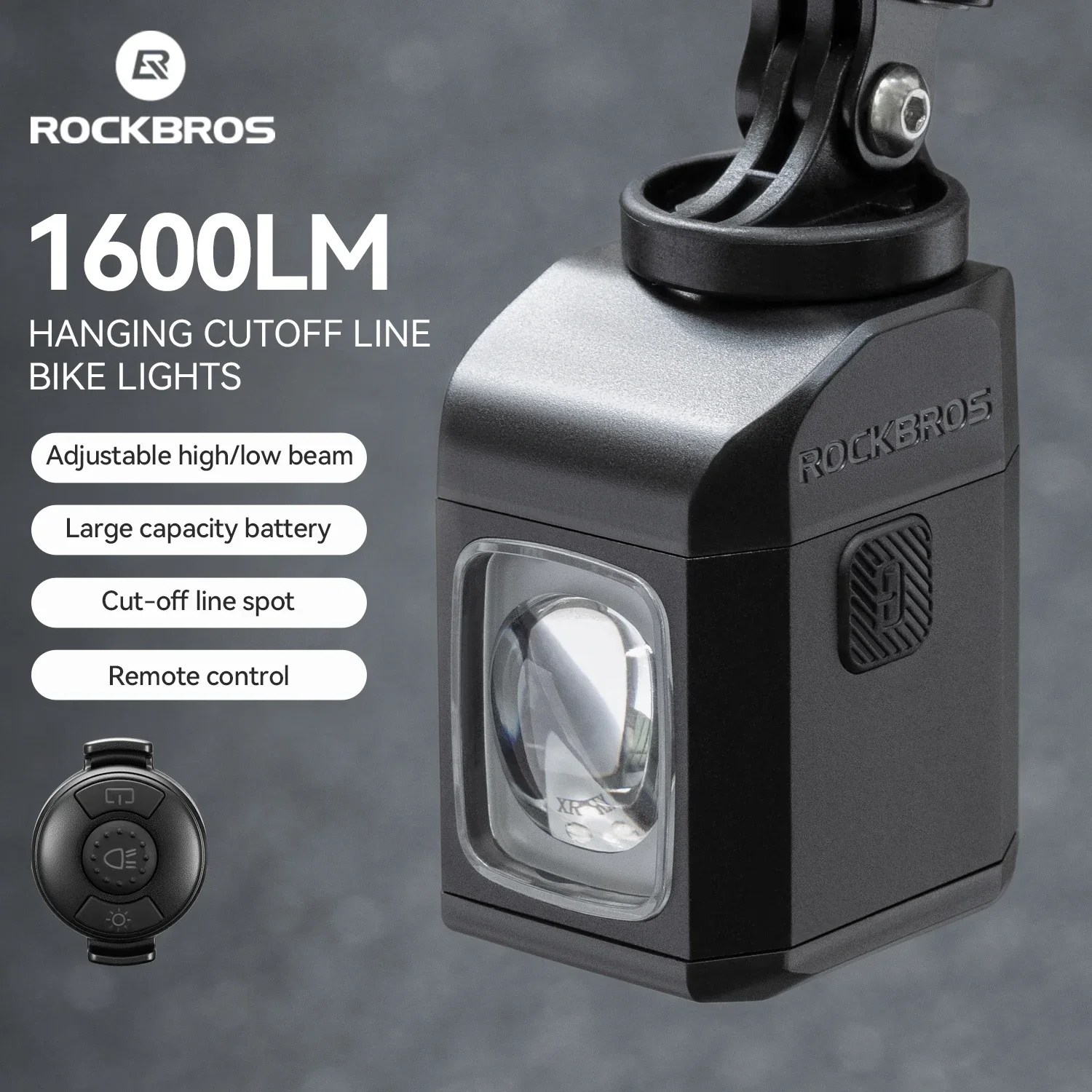 

ROCKBROS 1600LM Bicycle Hanging Light Remote Control Digital Display MTB Bike Light IPX6 Hoisting Smart Cycling Lantern Headlamp