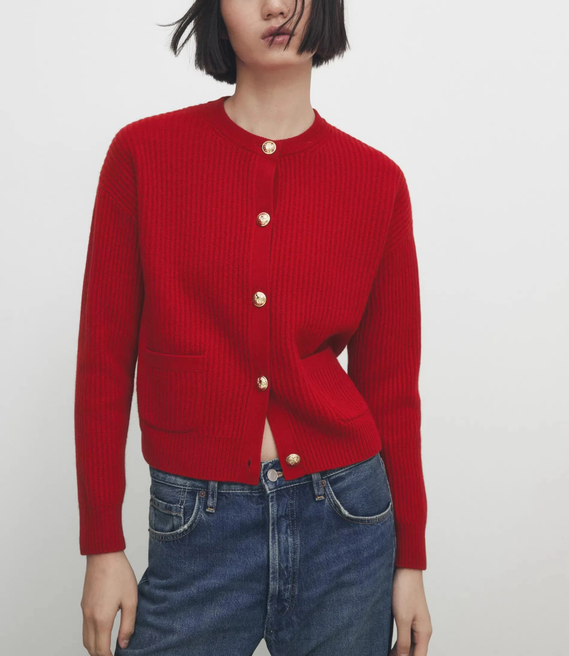 Pull tricoté rouge doux printemps nouveau Sle femmes Faion confortable Long Sve f haut rond Ne laine ort vêtements d'extérieur