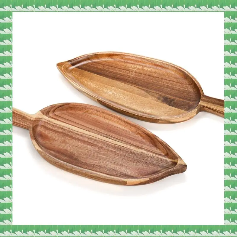 

2 Pc Wood Serving Platters,13 Inch X 5.5 Inch Leaf Shaped Food Serving Trays For Entertaining,Small Cheese Platter Board Durable