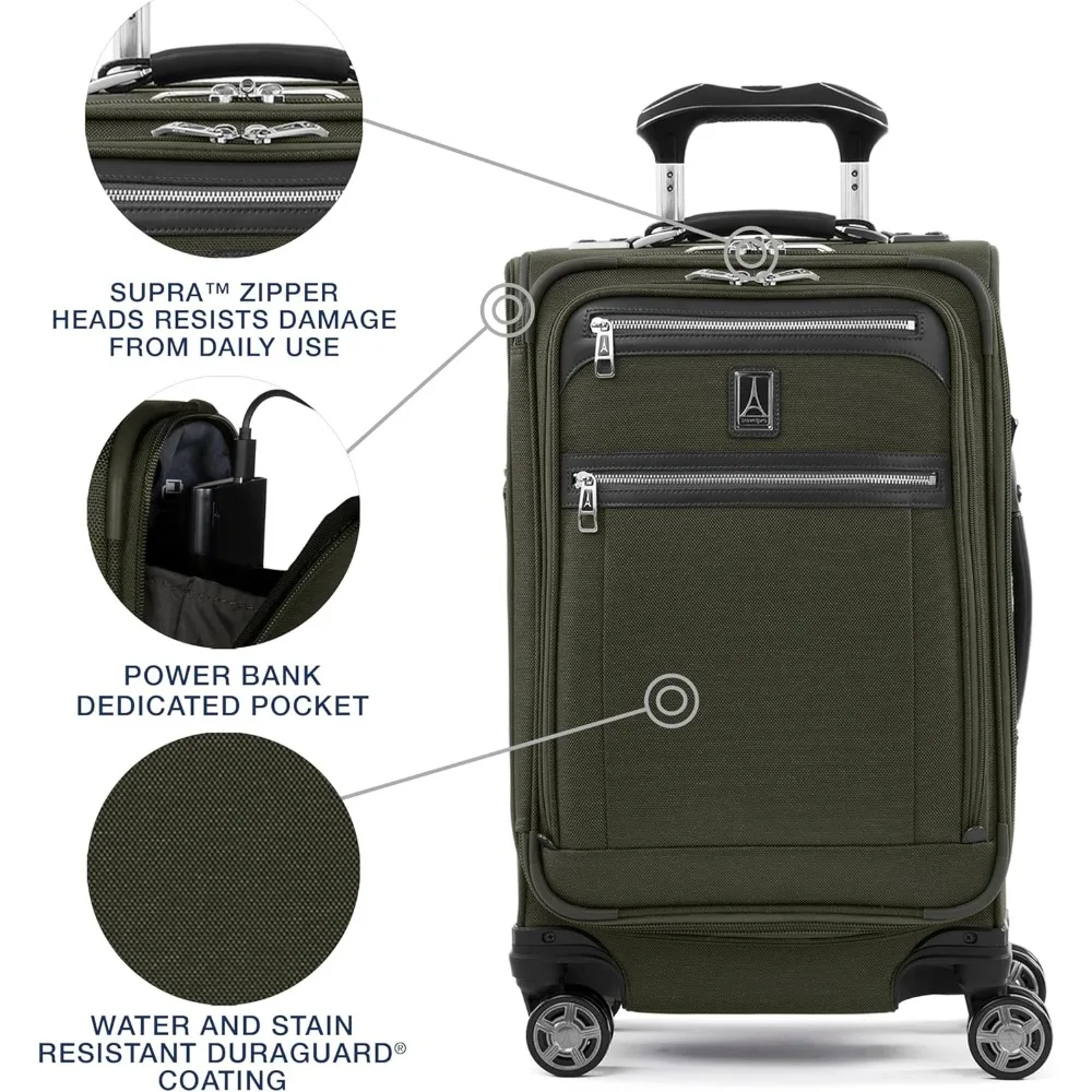 8-Wheel Expandable Spinner Carry-On Suitcase with USB Port, Unisex, Ideal for Pilots and Travelers