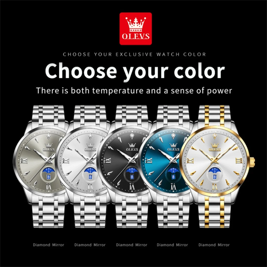 OLEVS 3646 mode montre à Quartz cadeau bracelet en acier inoxydable cadran rond montre-bracelet semaine affichage calendrier lumineux