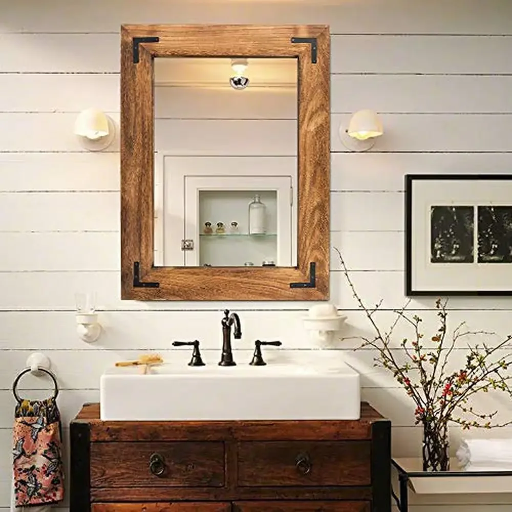 

Rectangular Wood Framed Bathroom Mirror 26" x 18" Vertical or Horizontal Hanging