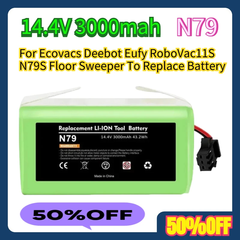 

For Ecovacs Deebot Eufy RoboVac11S N79 N79S Floor Sweeper To Replace 14.4V 3000mah Battery