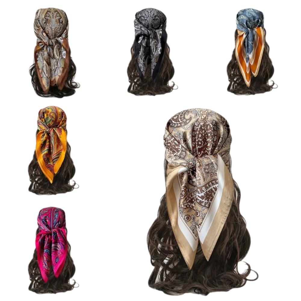 

New Luxury Print Imitation Silk Square Scarf Thin Vintage Neck Tie Shawl Wraps Headkercheif Hijab Foulard Bandana Women