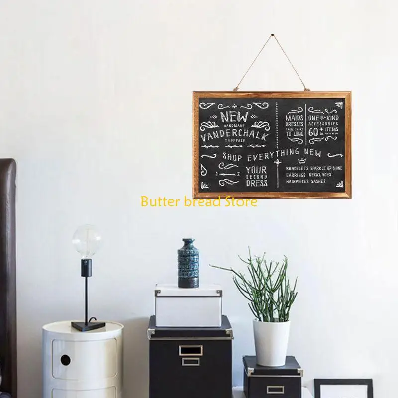 W89C Rectangle Hanging Wooden Message Blackboard Chalkboard Wordpad Sign Kids Board