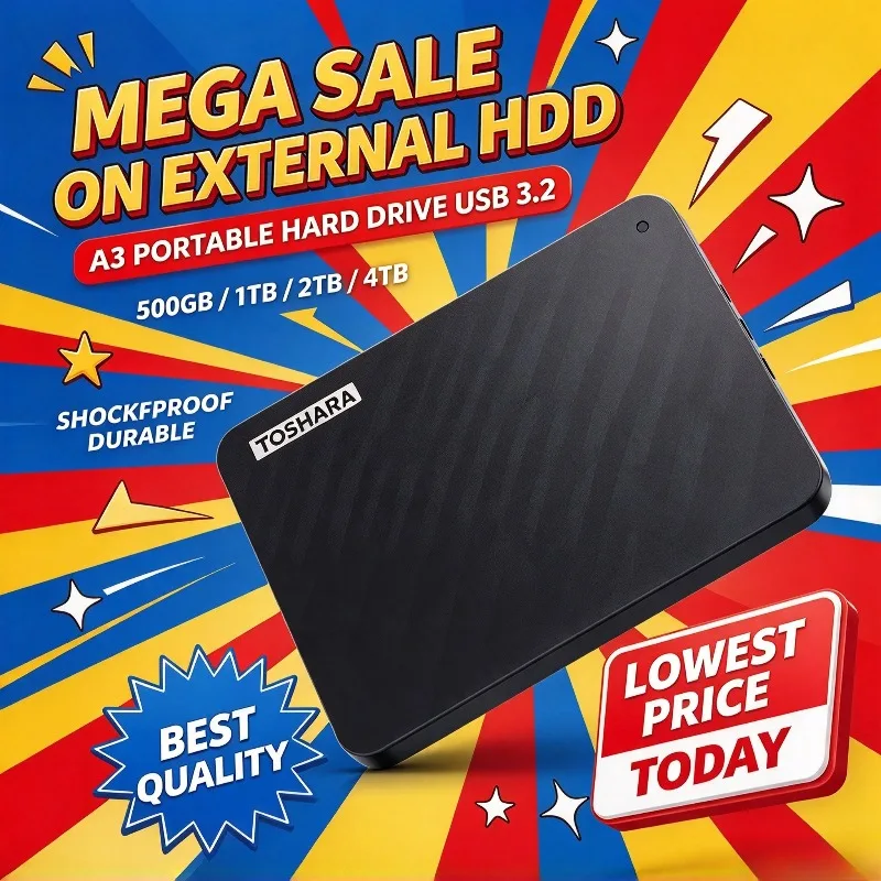 Brand New Portable Hard Drive A3 SSD Black External Hard Drive USB 3.0 Portable 500GB 1TB 2TB 4TB SSD for Gaming Console Office