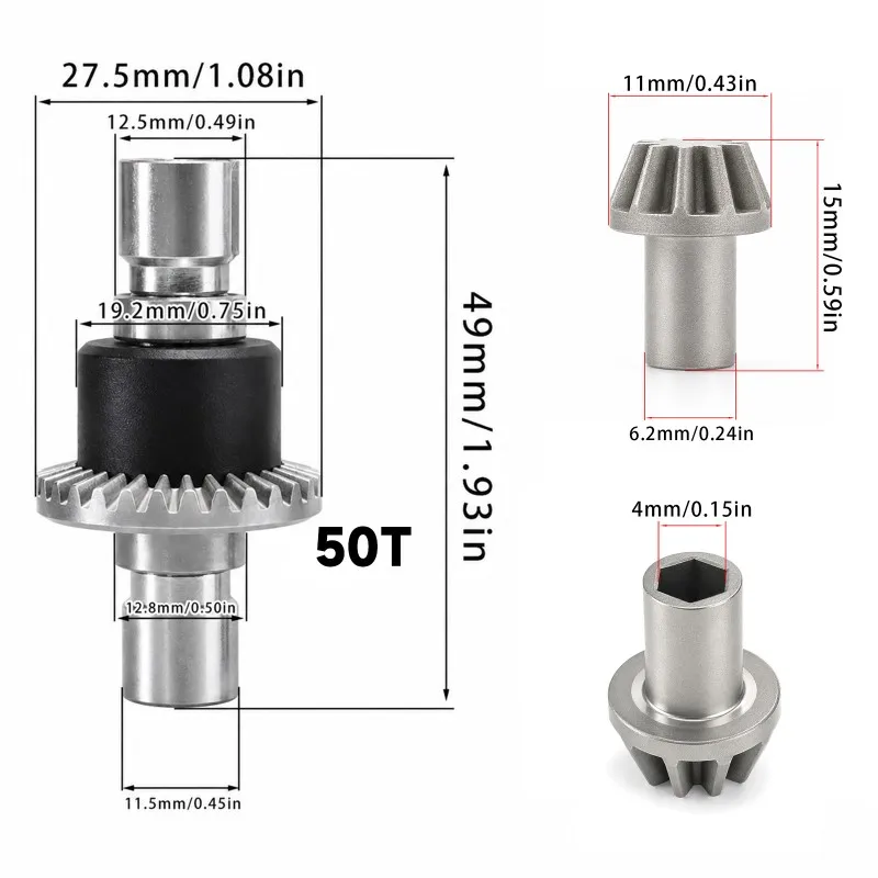 AINY-For MJX 1/16& 1/14 Series RC Car Replacement Parts- Front Bevel Gear, Powder-Metallurgy Reduction Gear, And Differential