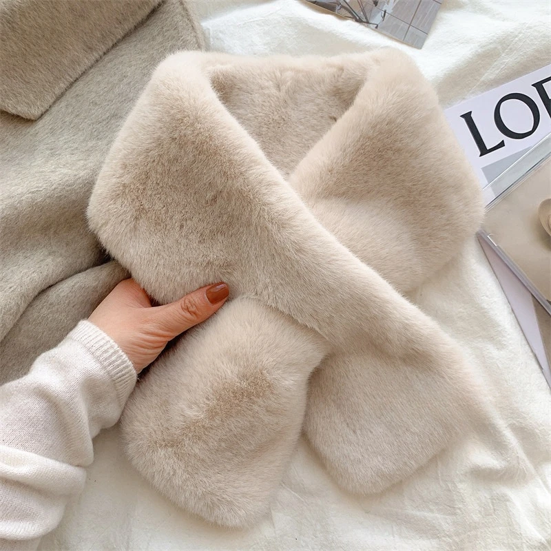 

Korean Winter Thick Faux Rabbit Fur Scarf Women Girl Scarf Soft Plush Scarves Solid Color Neck Collar Warmer Stuff Christma Gift