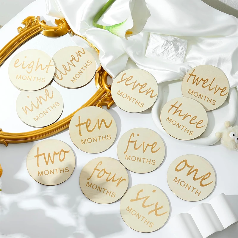 12 шт. деревянные детские ежемесячные вехи, детские ежемесячные вехи для подарков новорожденных, деревянные диски 1-12 месяцев