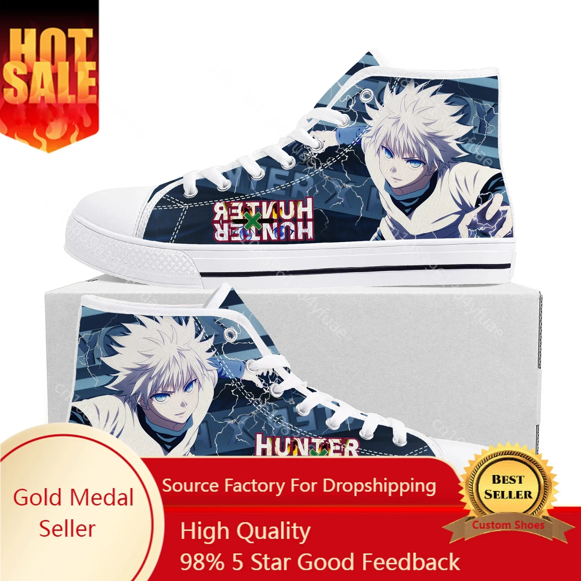 

Gon Killua Zoldyck Hunter X Hunter High Top Sneakers Men Women Teenager High Quality Canvas Sneaker Manga Couple Customized Shoe