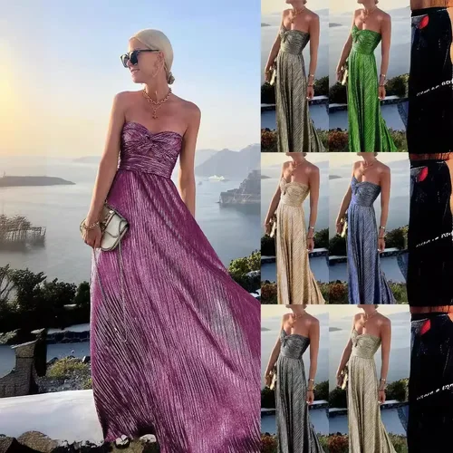 Imagen 2 del producto Vestido de fiesta informal acampanado para mujer, talla S-XL, primavera, novedad de verano, envoltura en el pecho y estampado dorado