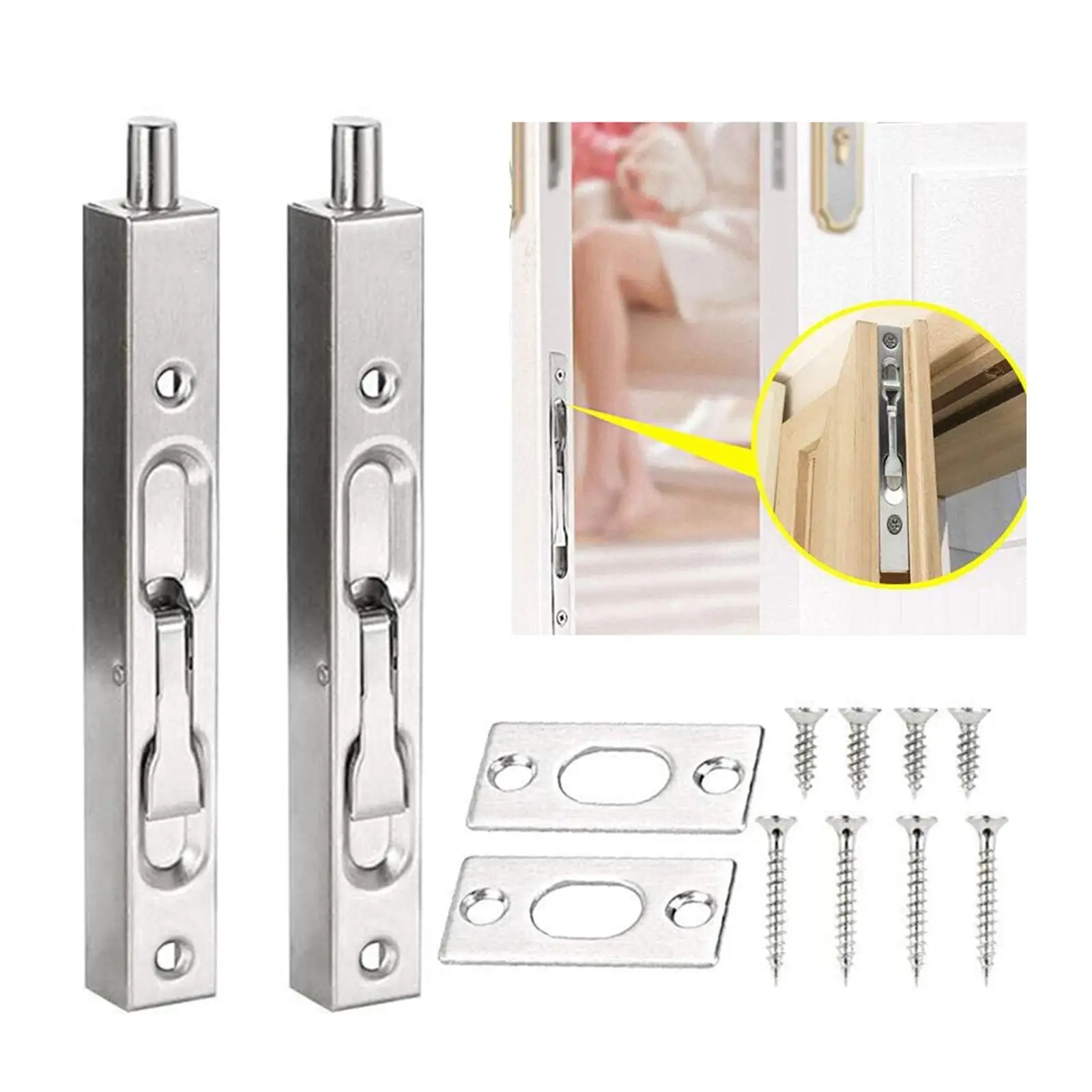 Flush Bolts Wear Resistant Sturdy Replace Practical Easy to Use Stainless Steel Concealed Bolt latches for Home Apartment Hotel