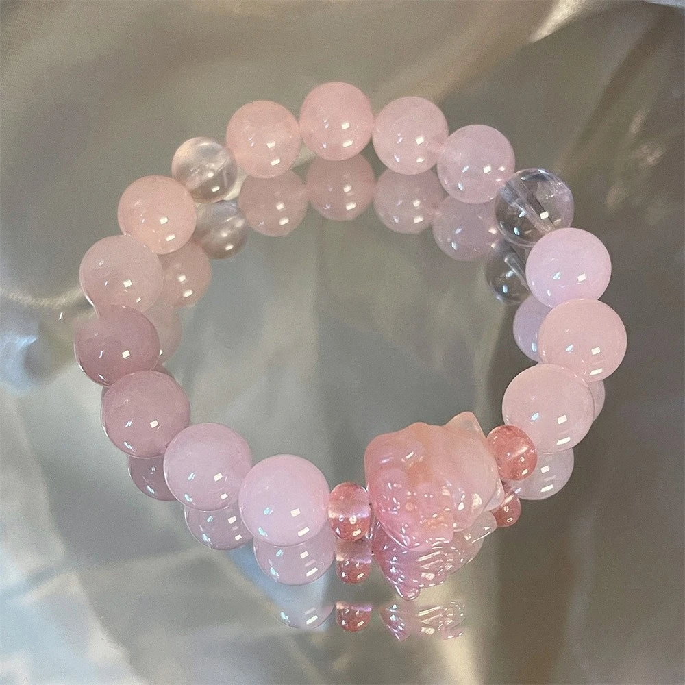 

Horse Powder Crystal Natural Agate Fox Bracelet Women's Light Luxury Fashion Lucky Nine-tailed Fox Bracelet, Gift
