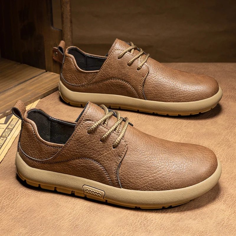 

High Quality Wide Toe Barefoot Shoes Men Outdoor Non-slip Men's Walking Shoes Comfortable Leather Casual Shoes Men Big Size 46