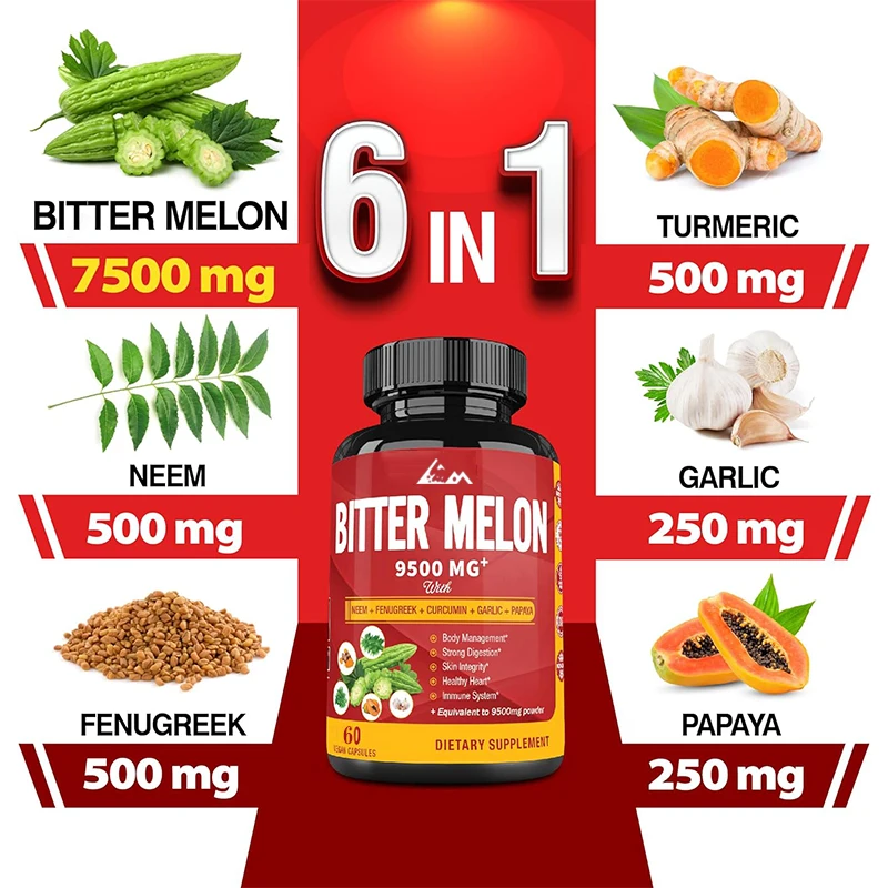 Organic Bitter Melon Extract Capsules -9500 milligrams of Indian Melon and Curcumin, supporting immunity and overall health