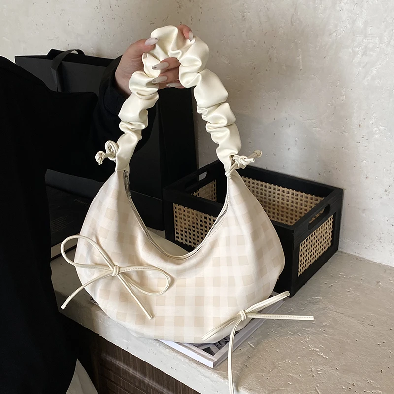 

Large Capacity Sweet Shoulder Bags High Quality Bow Women's Bags on Sale 2025 New PU Zipper Plaid Fashion Women's Handbags