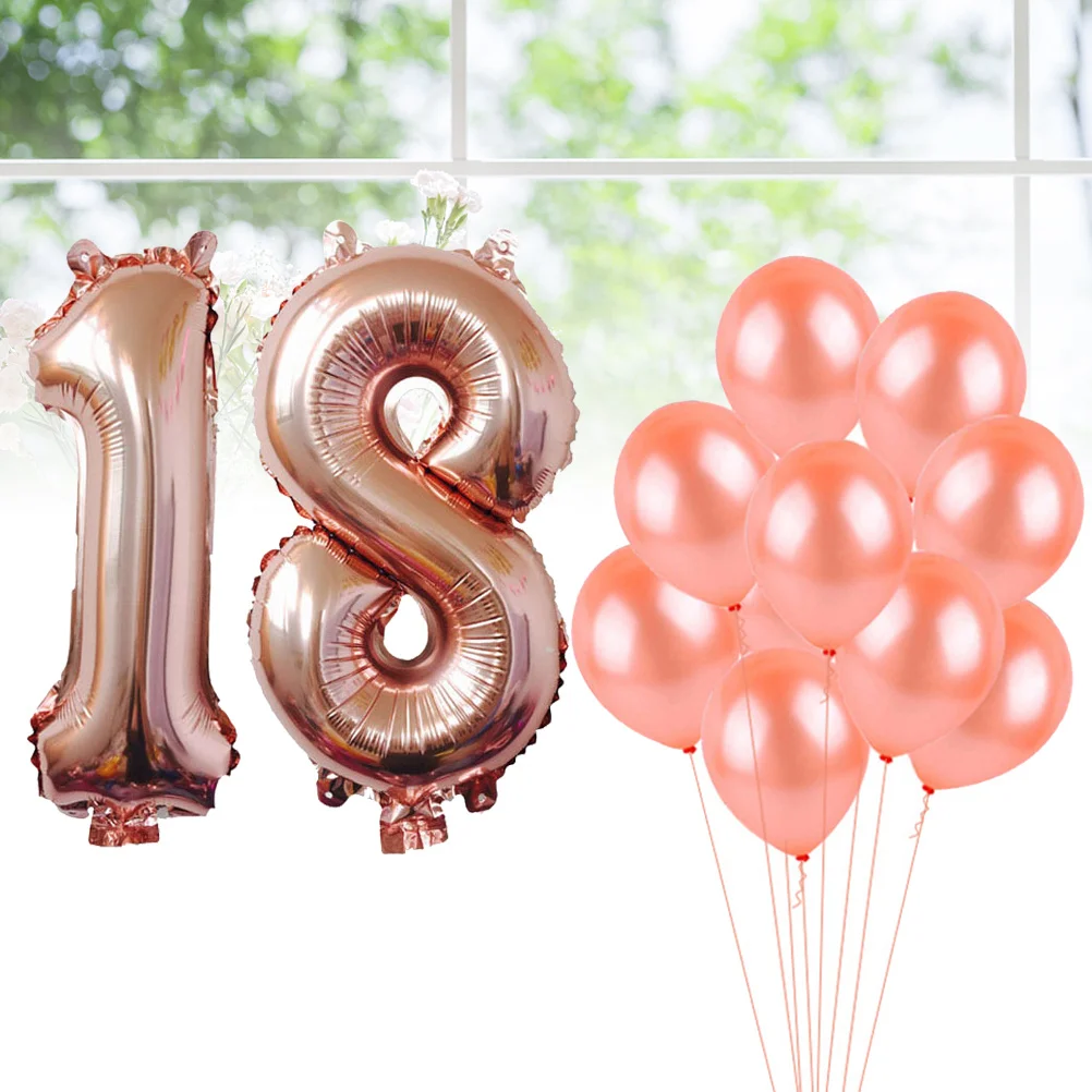 

Rose Gold Party Balloons Set Number 18 Metallic Mylar 32Inch 12Inch Latex Balloons Birthday Wedding Decoration
