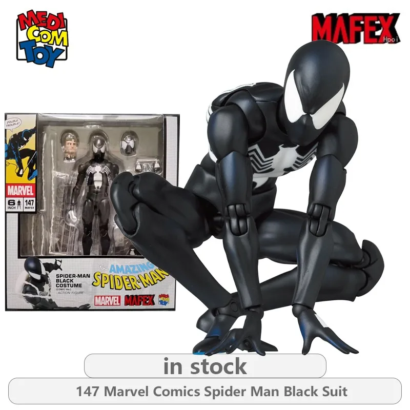 

Игрушка Medicom, оригинальная серия MAFEX, 147 Marvel Comics, черный костюм Человека-паука (комикс), аниме, экшн-фигурка, модель игрушки