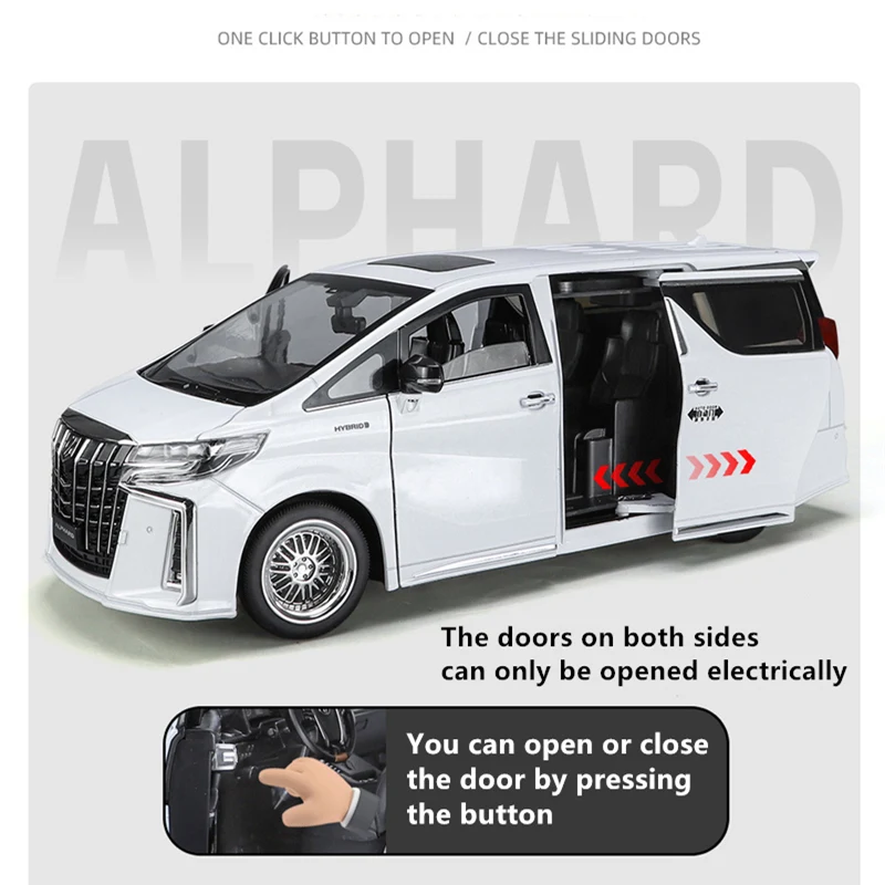 New 1/18 Toyota Alphard MPV Alloy Car Model Diecast Metal Toy Commercial Vehicles Car Model Simulation Sound and Light Kids Gift