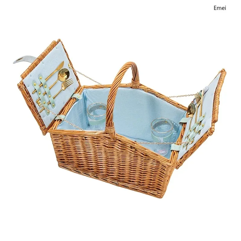 Artisan Rattan Wicker Picnic Basket Double Open Design Portable Outdoor Basket for Camping Spring Outing view 5