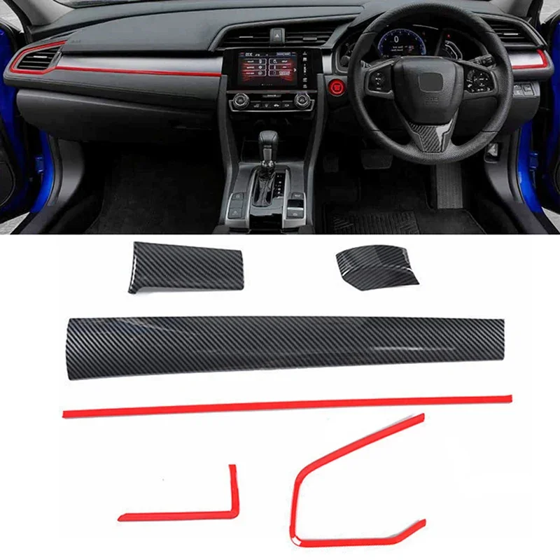 Right Hand Drive Car for Honda Civic 10th Gen 2016-2021 Console Center Dashboard Frame Strip Cover Trim Interior Stickers ABS