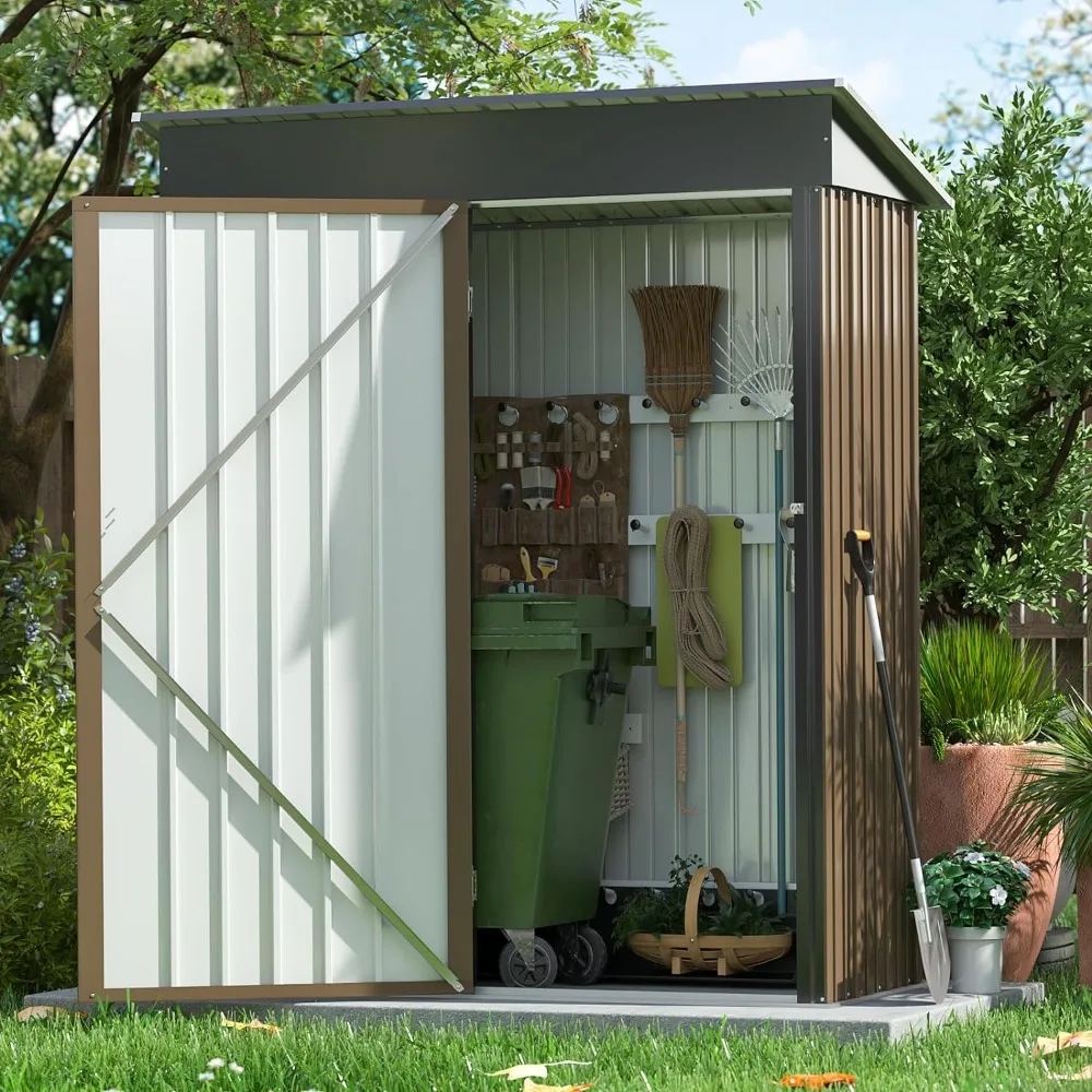 Outdoor Storage Shed, 5 x 3 FT Metal Tool Shed Lockable Storage Garden House with Door & Lock, for Backyard Garden