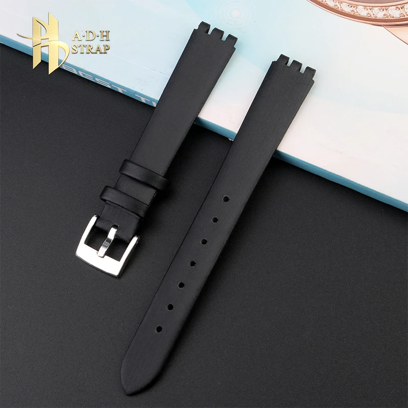 Small Women\'s Leather Strap Suitable for Swatch Irony Silk Small Size 12mm Concave Convex Watchband Soft Accessories