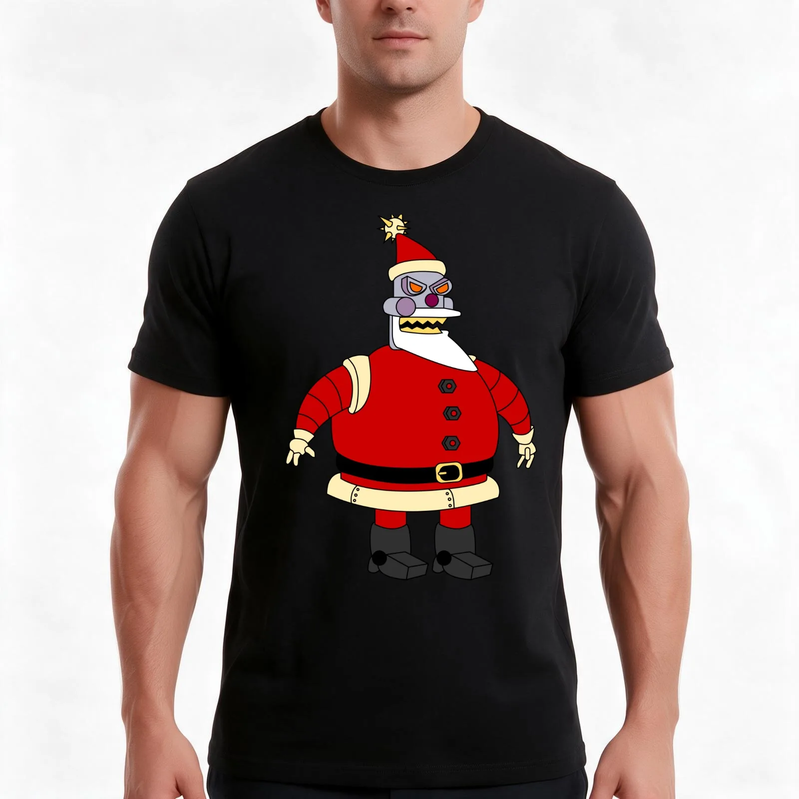 Santa Claus Bot T-Shirt, Summer Casual Cotton Tee, Oversized Streetwear Tops, Vintage Graphic Print, Loose Fit Short Sleeve